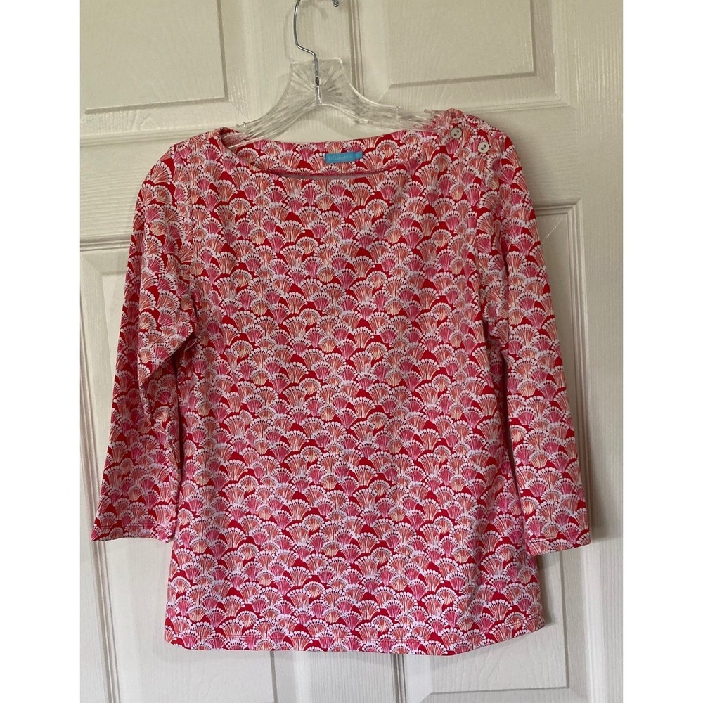 J.McLaughlin Catalina Cloth Top Pink Orange Print Size M Preppy Coastal Casual